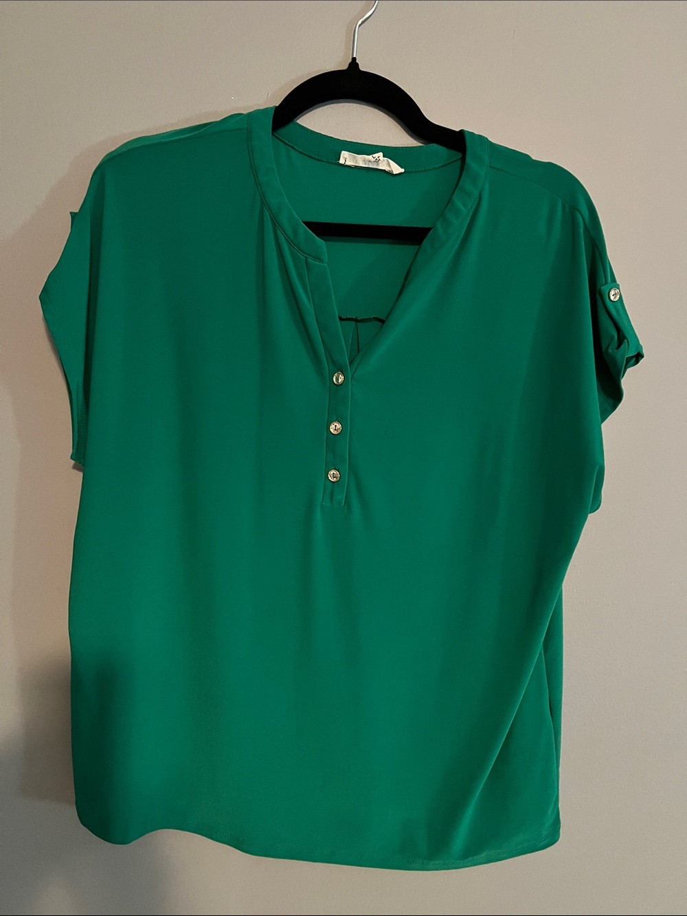 Perseption Emerald Green Short-Sleeve Henley Blouse